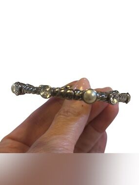 Brighton "MONTE CARLO" Hinged Cuff w Magnetic Clasp and Pearl/Swarovski Crystals